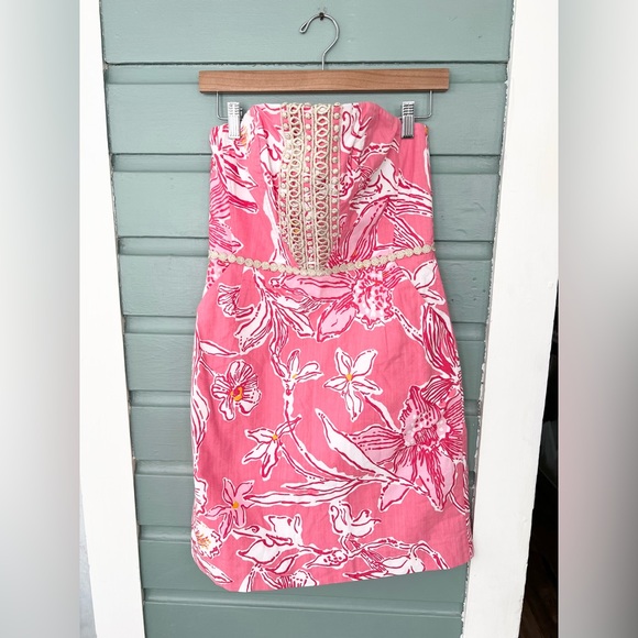 Lilly Pulitzer vintage bloomy dress pink floral tropical strapless preppy size 6 - Picture 2 of 9